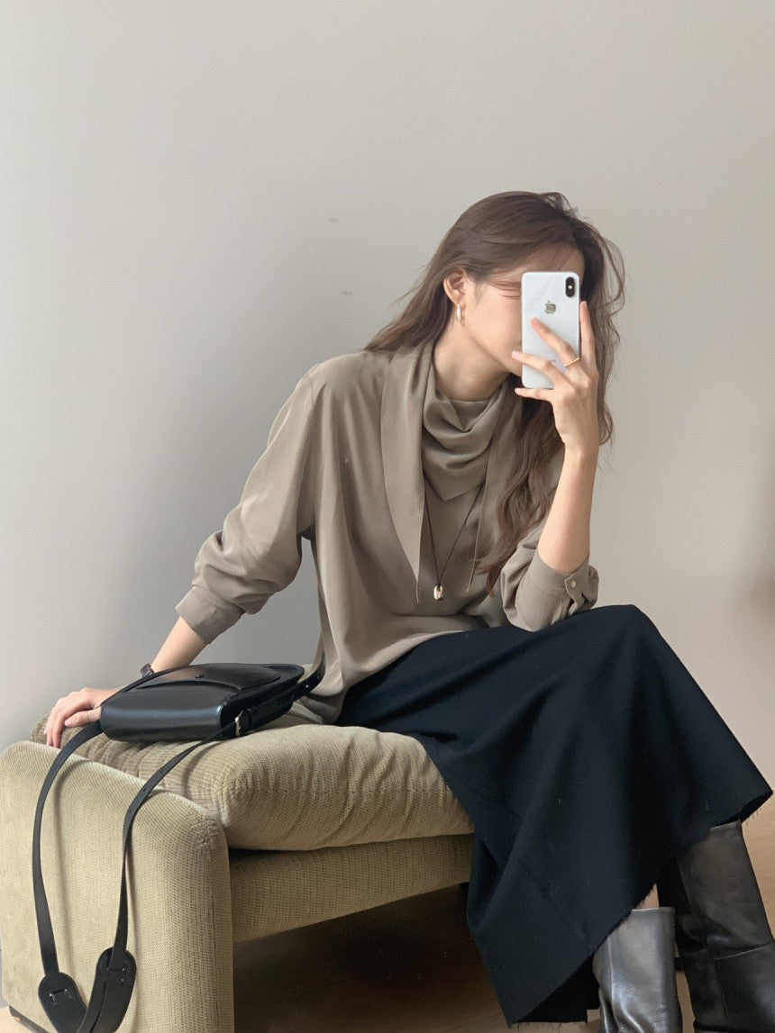 Luna brushed tencel scarf blouse-2col