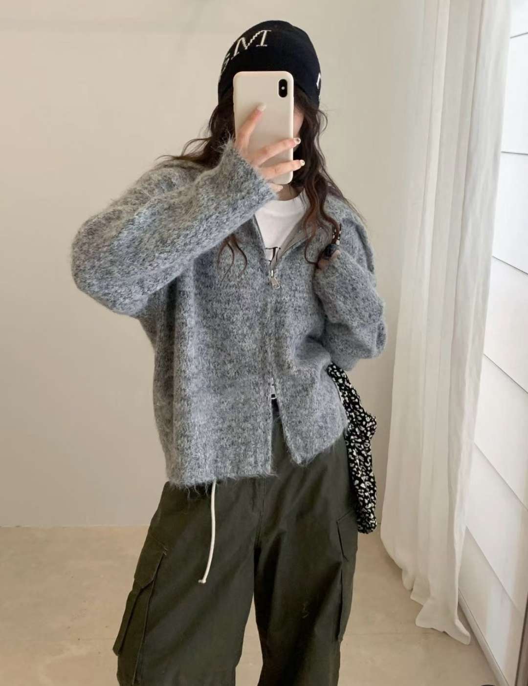 collar zip-up cardigan-3col