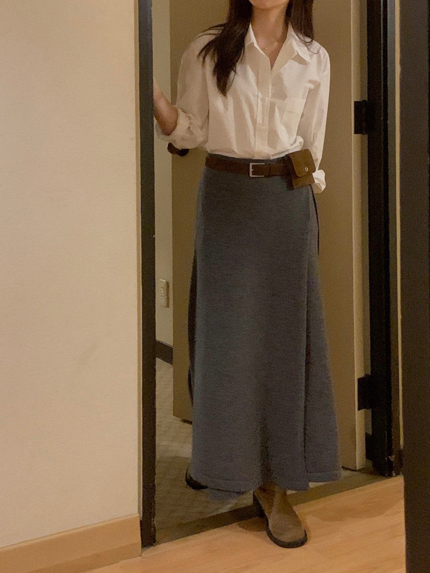 black即納 wool wrap skirt-3col