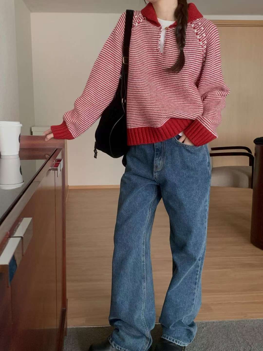 Stripe button knit-3col