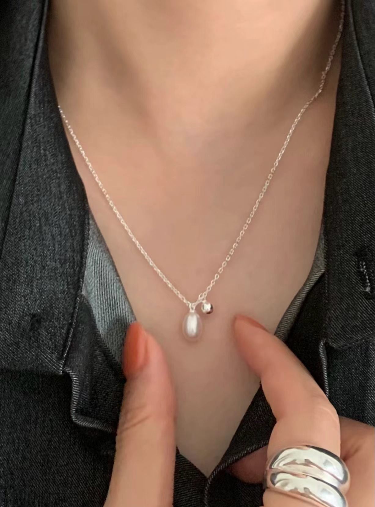 Silver Ball Pearl Necklace