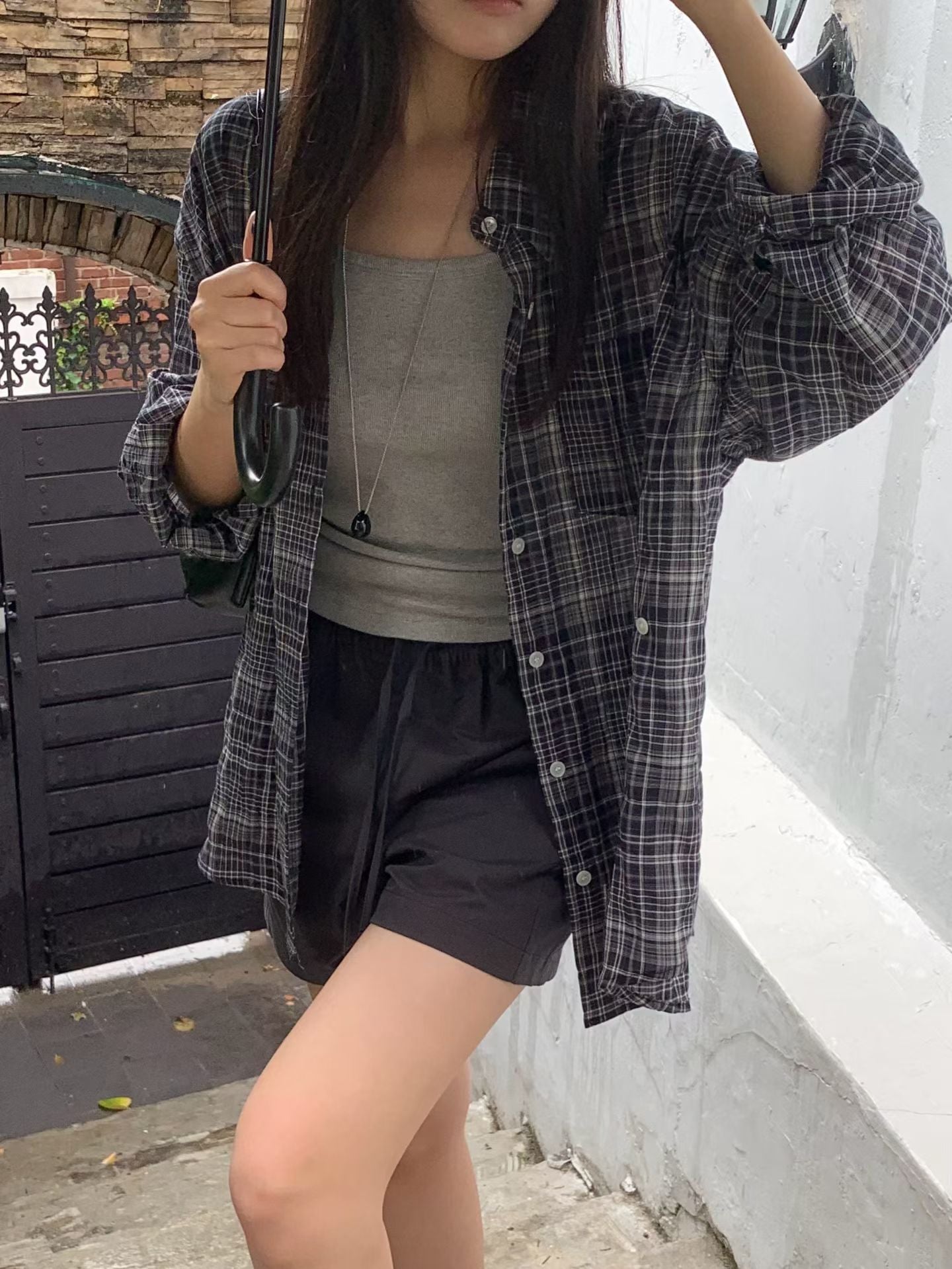 maron check shirt-2col