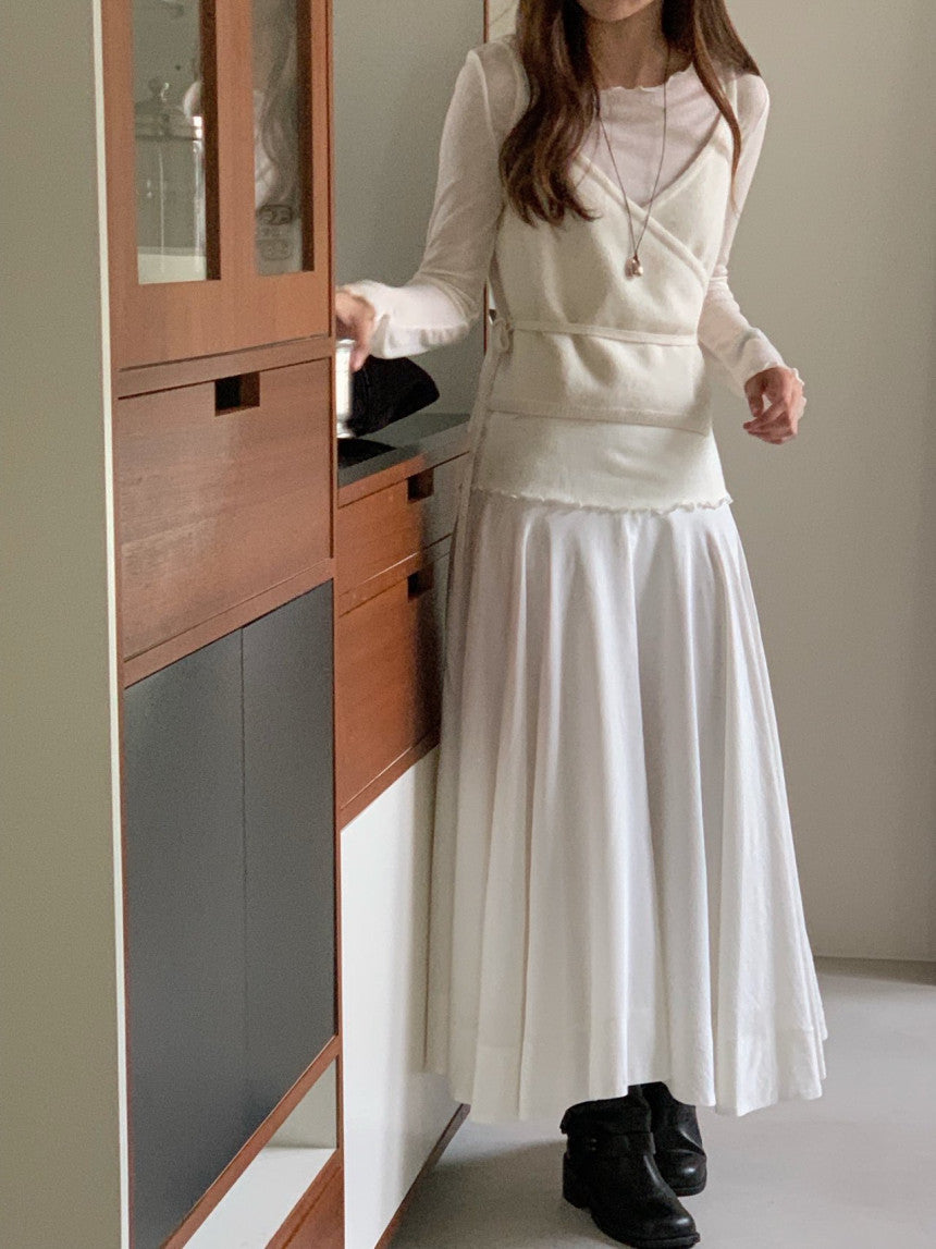 Ribbon frill tencel wool T-3col