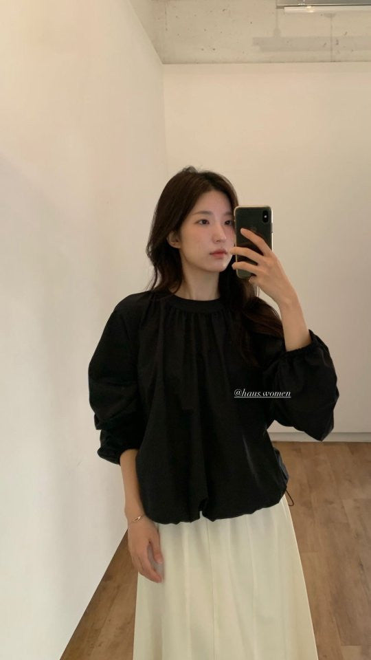 black即納 Haus nylon shirring blouse-2col