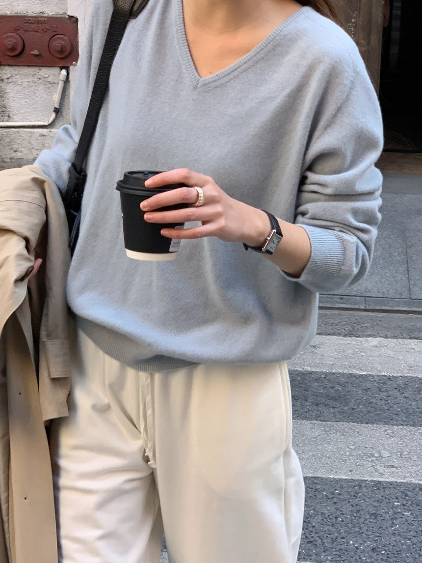 Adele wholegar cash v-neck knit-5col