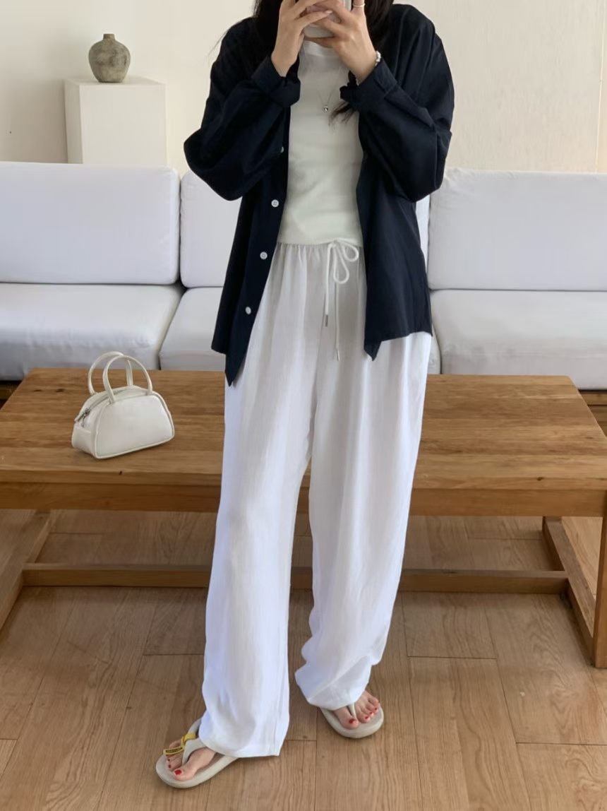 vintage linen wide banding pants-3col