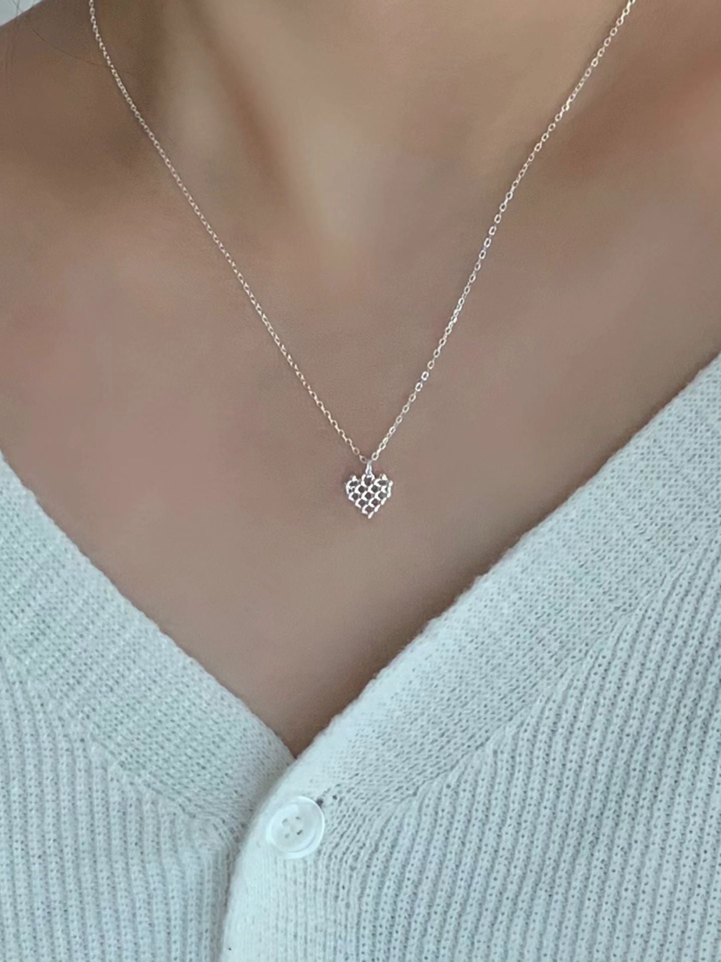 Silver ball heart necklace