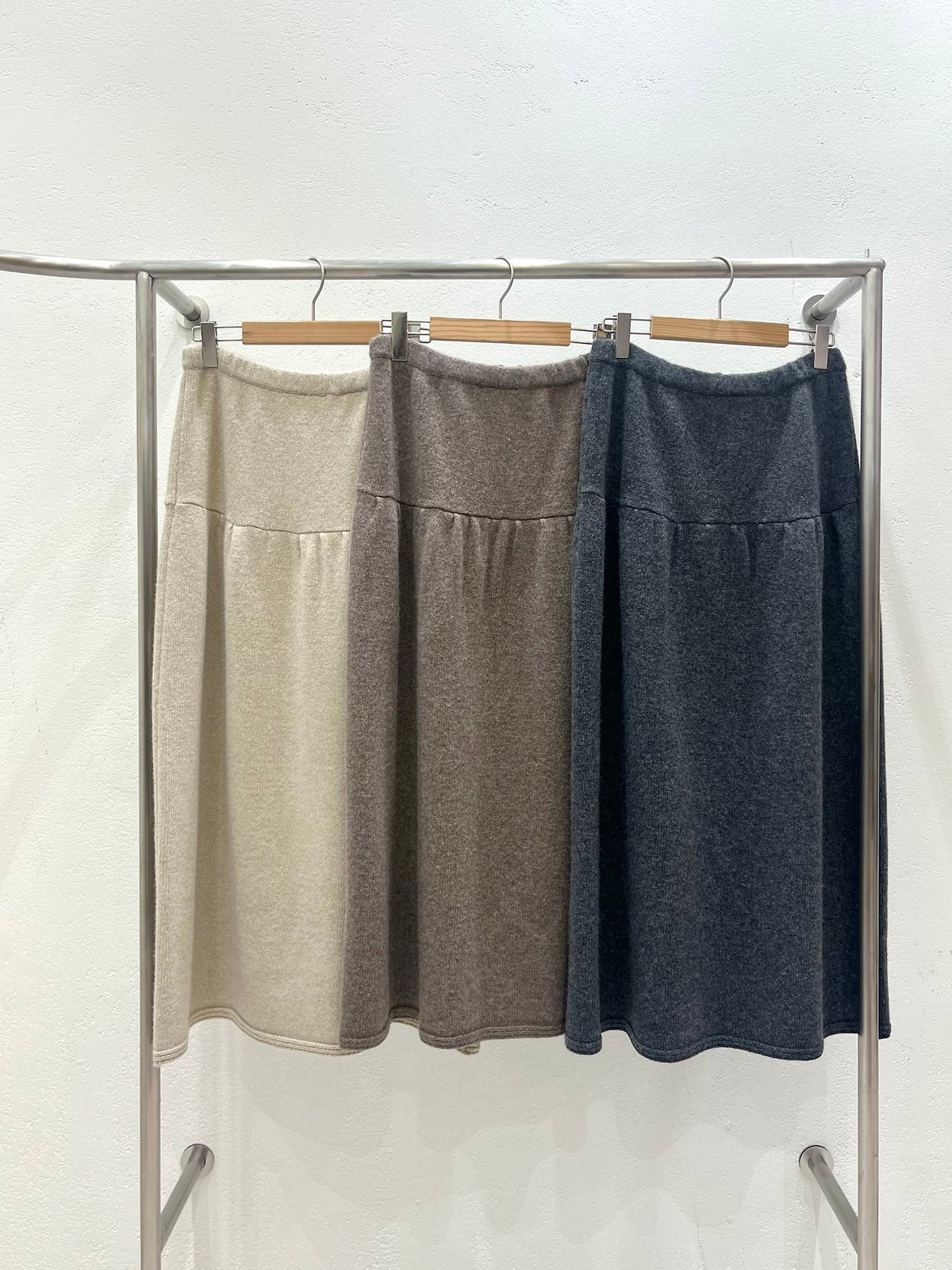 merino wool shirring skirt-3col