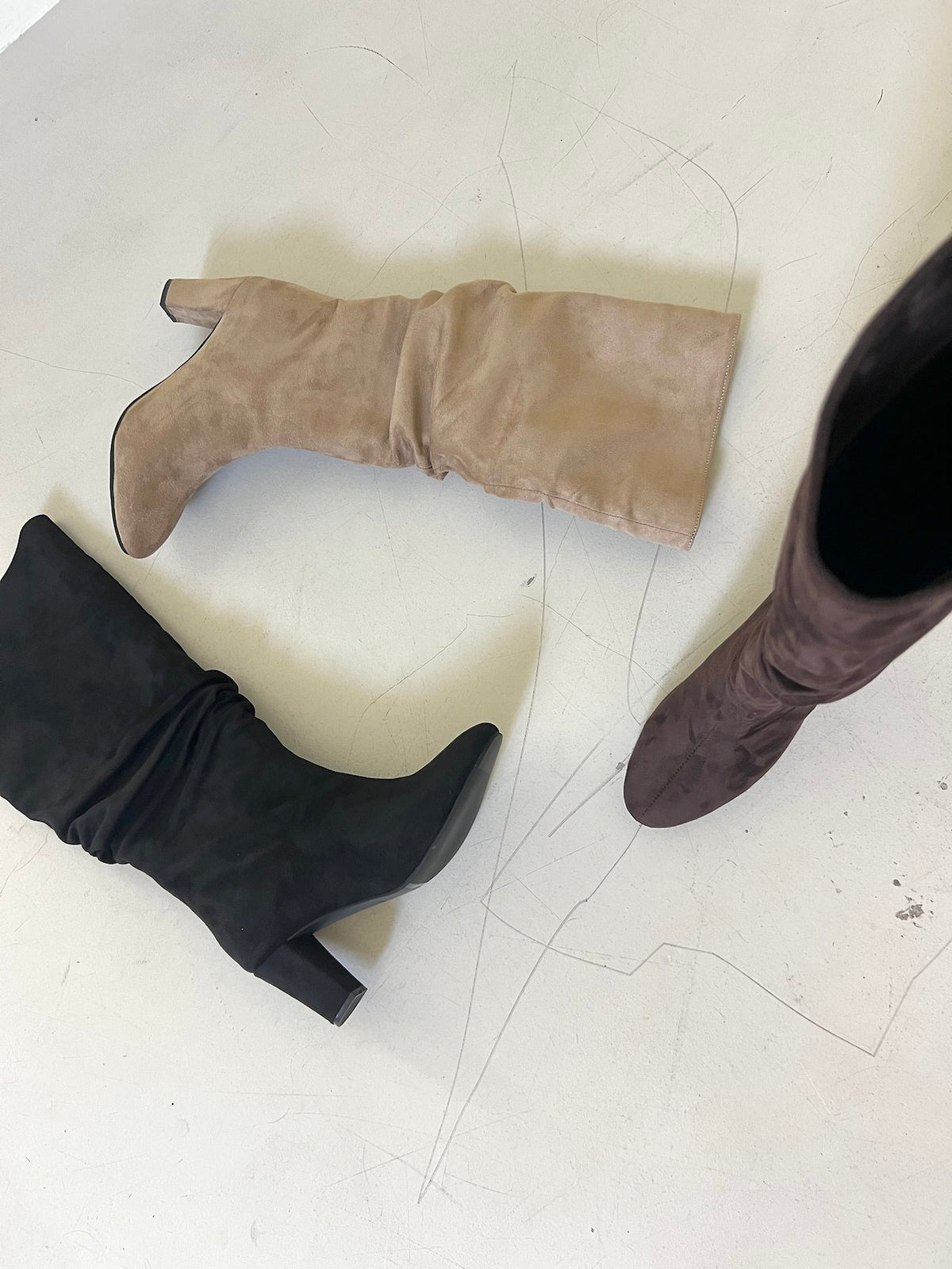 7cm Suede Wrinkle Long Boots-3col