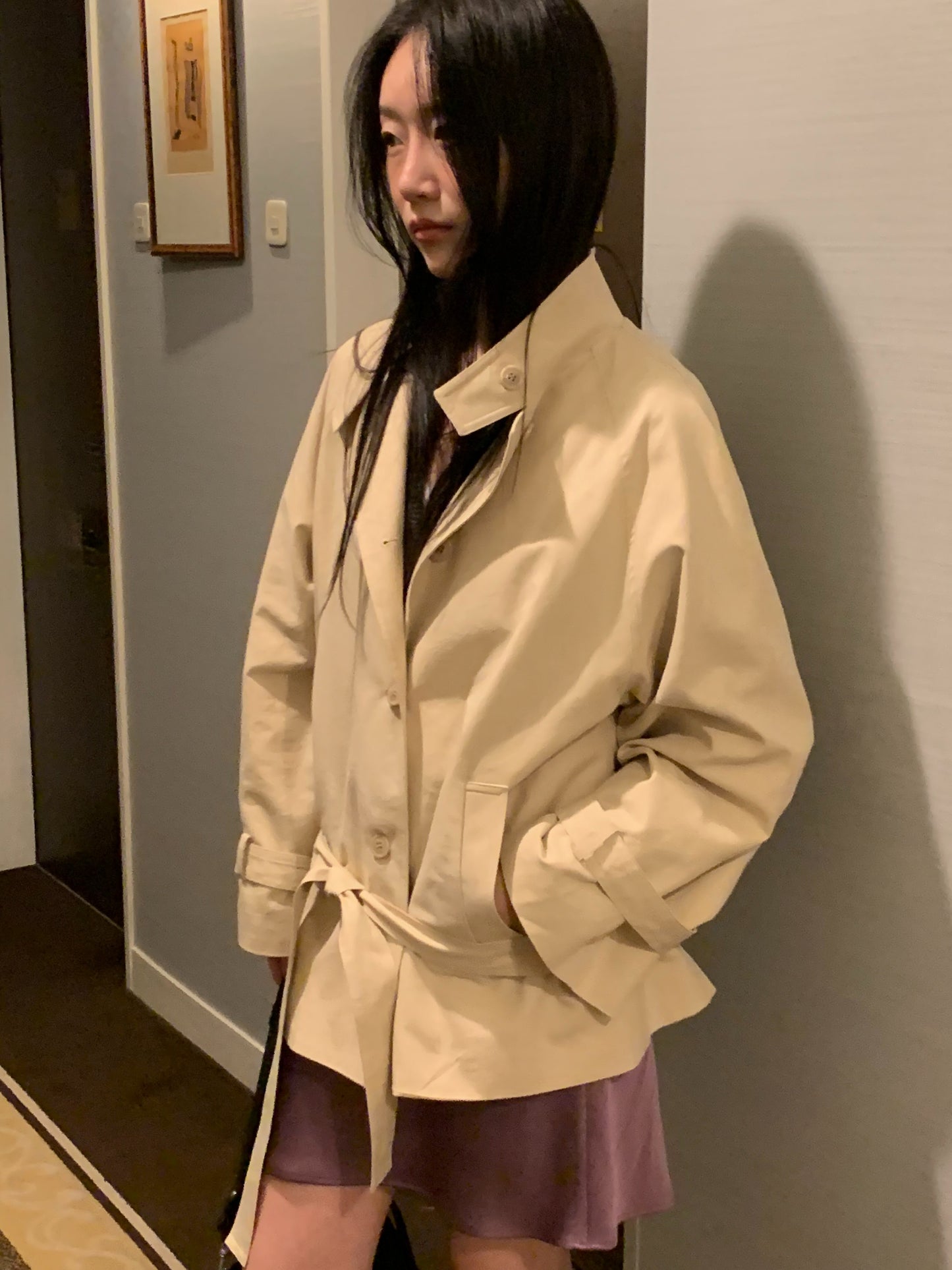 low-belted trench coat-2col
