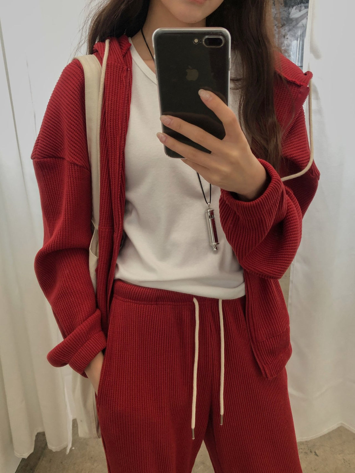 waffle hooded zip-up&pants-3col