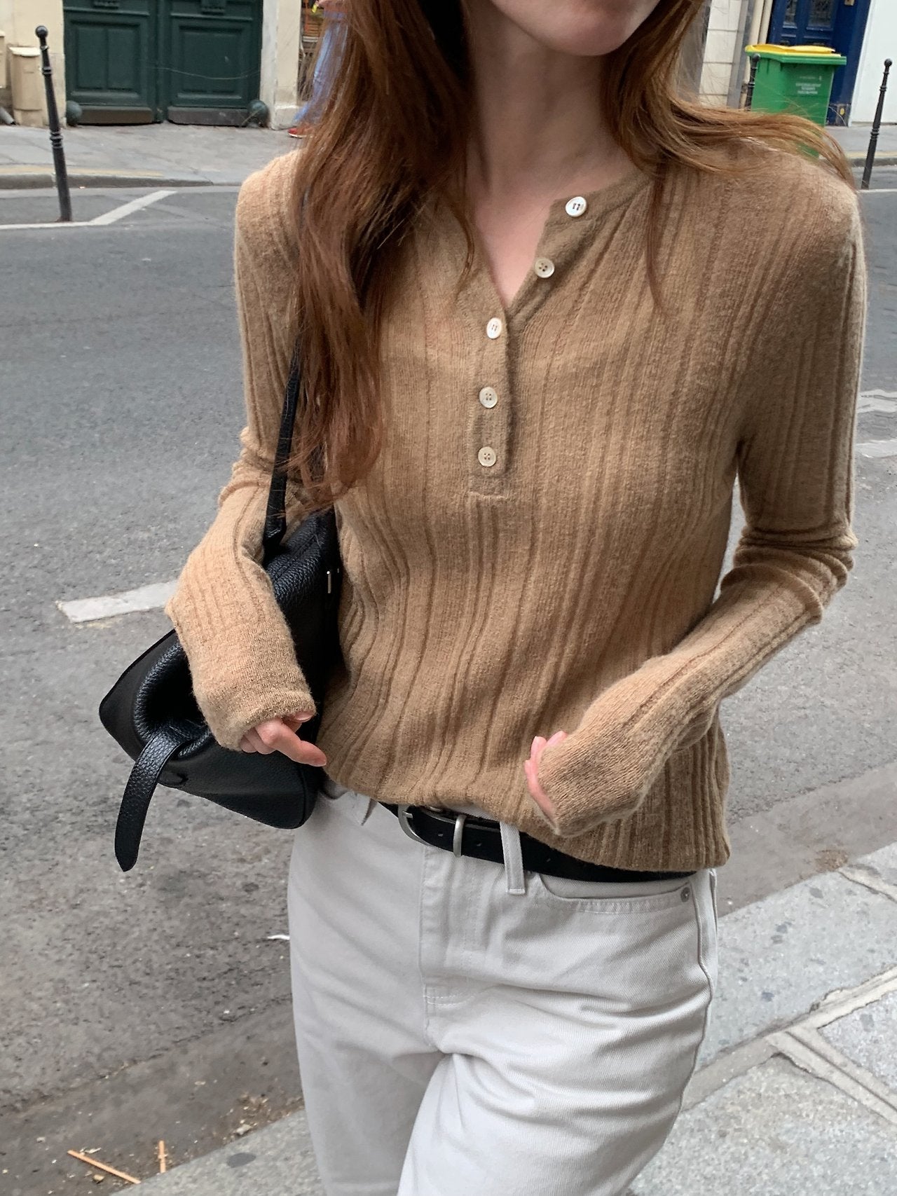 Merci alpaca henley neck knit-3col
