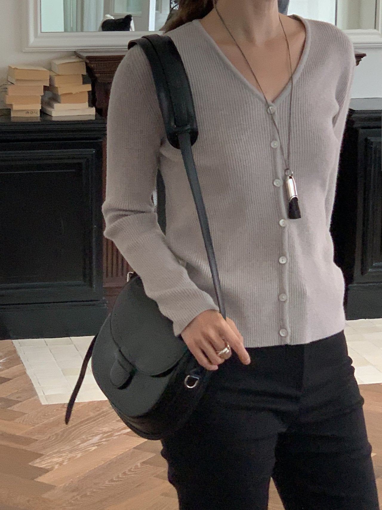 Bella rib V-neck cardigan-3col