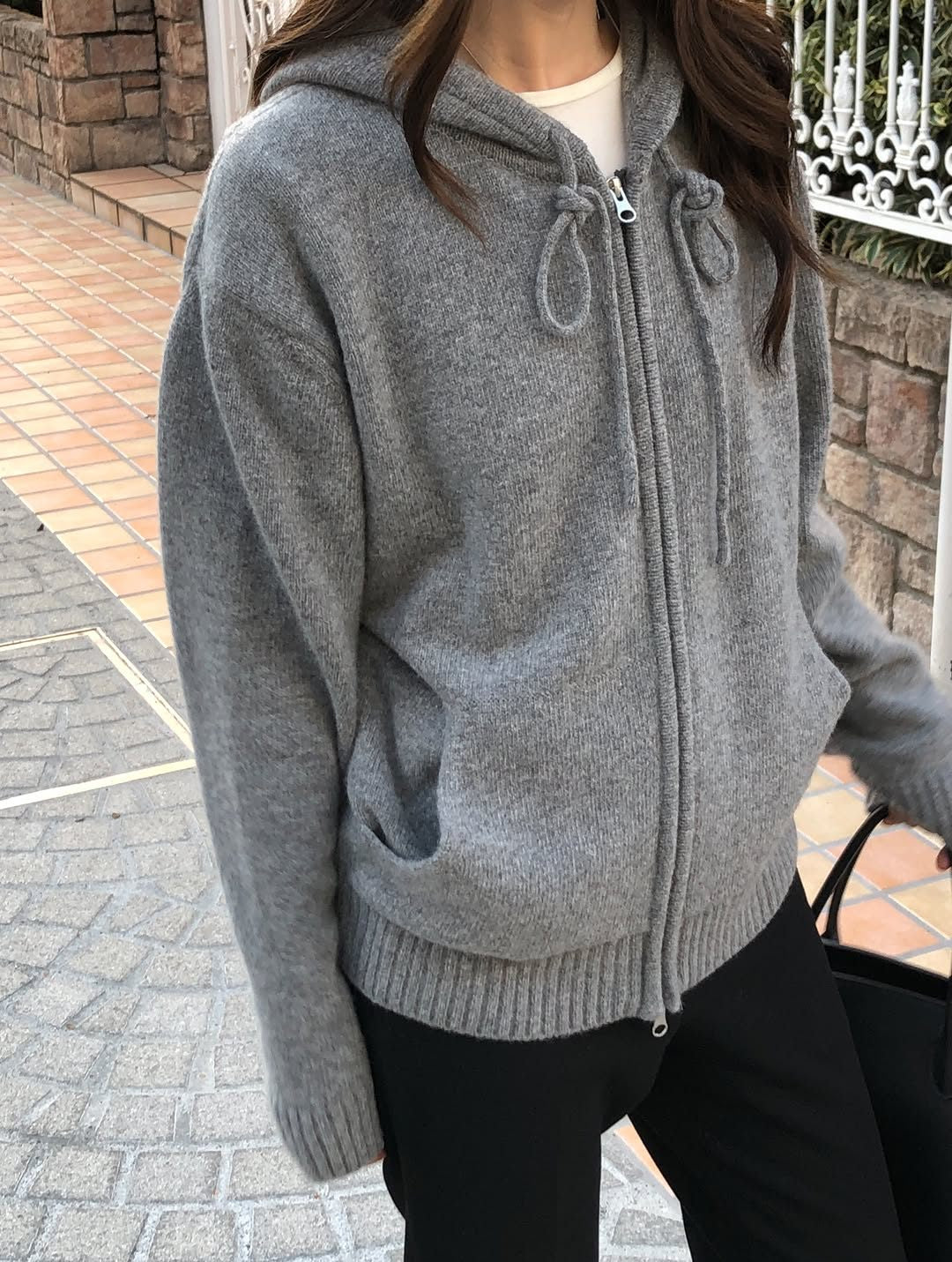 celeste cashmere hooded zip-up knit-2col