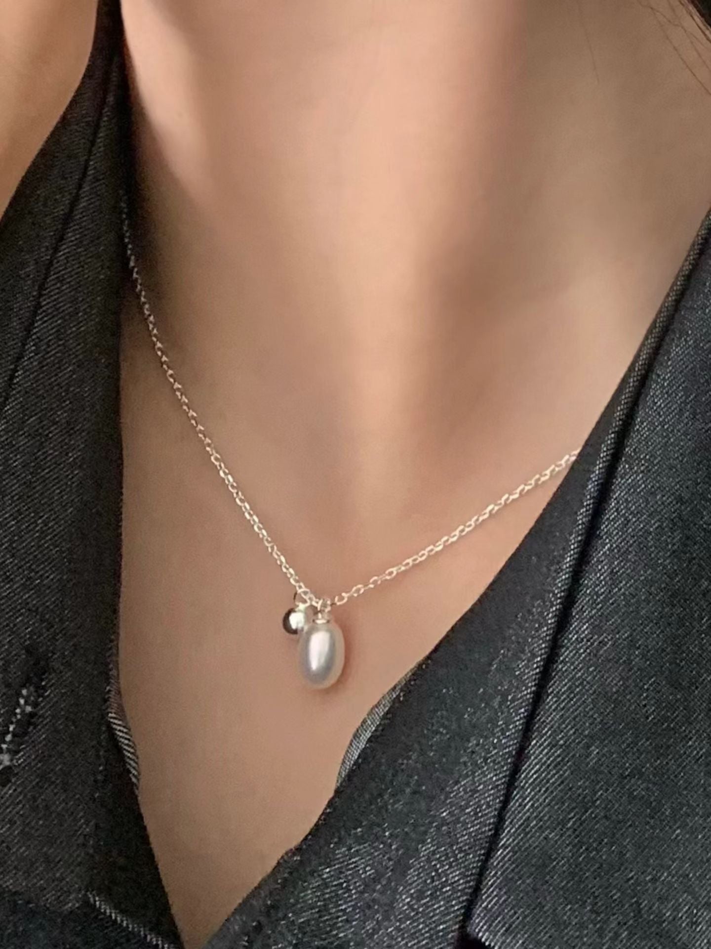 Silver Ball Pearl Necklace