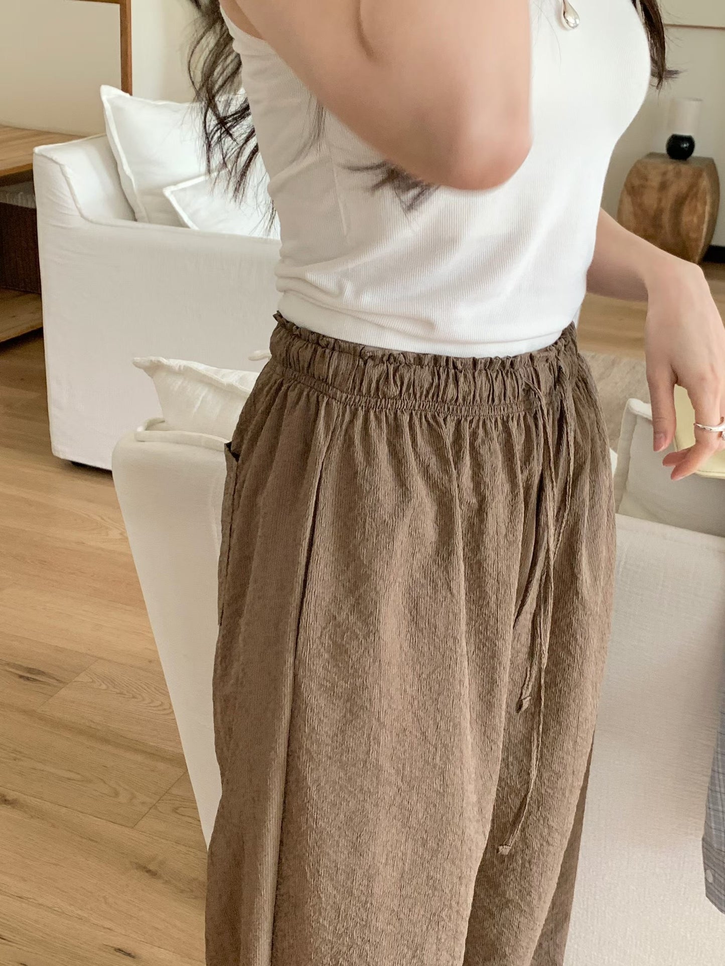 wavy s.t wide banding pants-4col