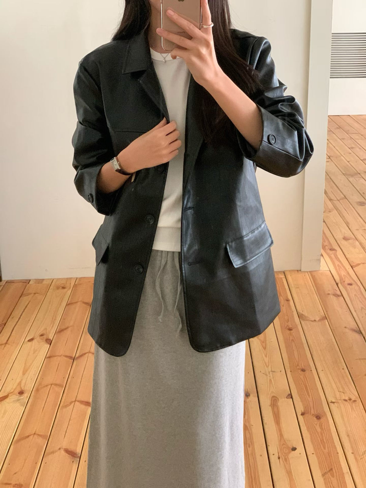 mute suede leather jacket-2col