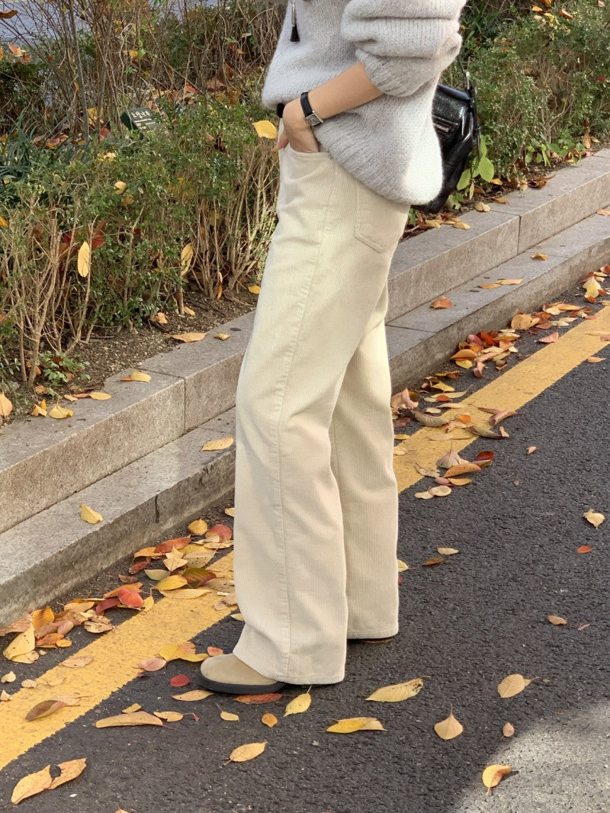 Rie corduroy straight pants-2col
