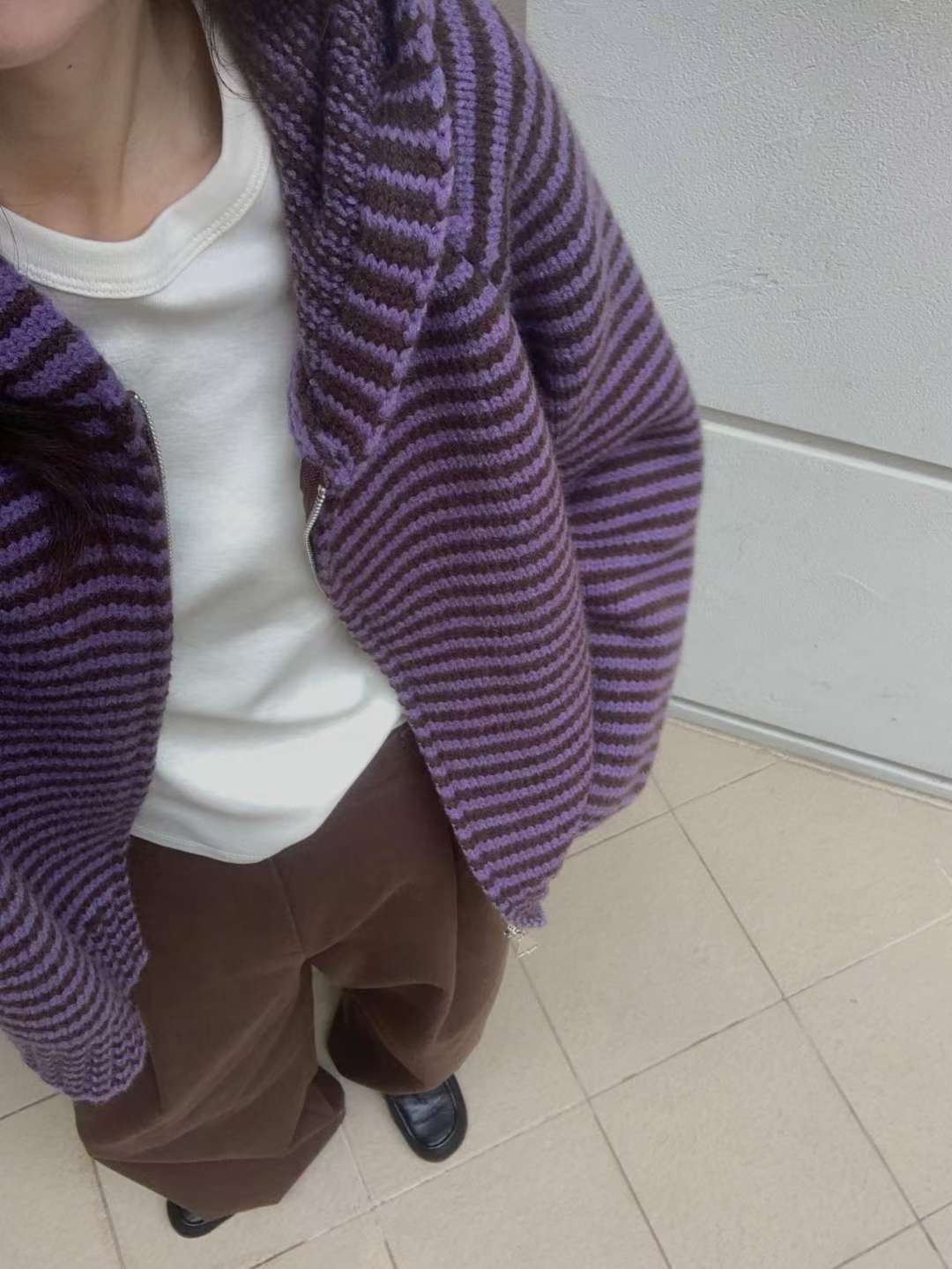 Stripe hood zip up-3col