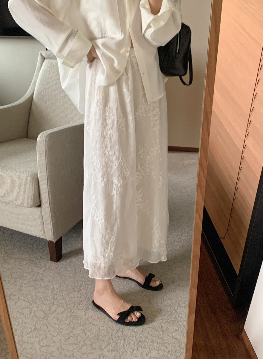 liter ria embroidered chiffon skirt