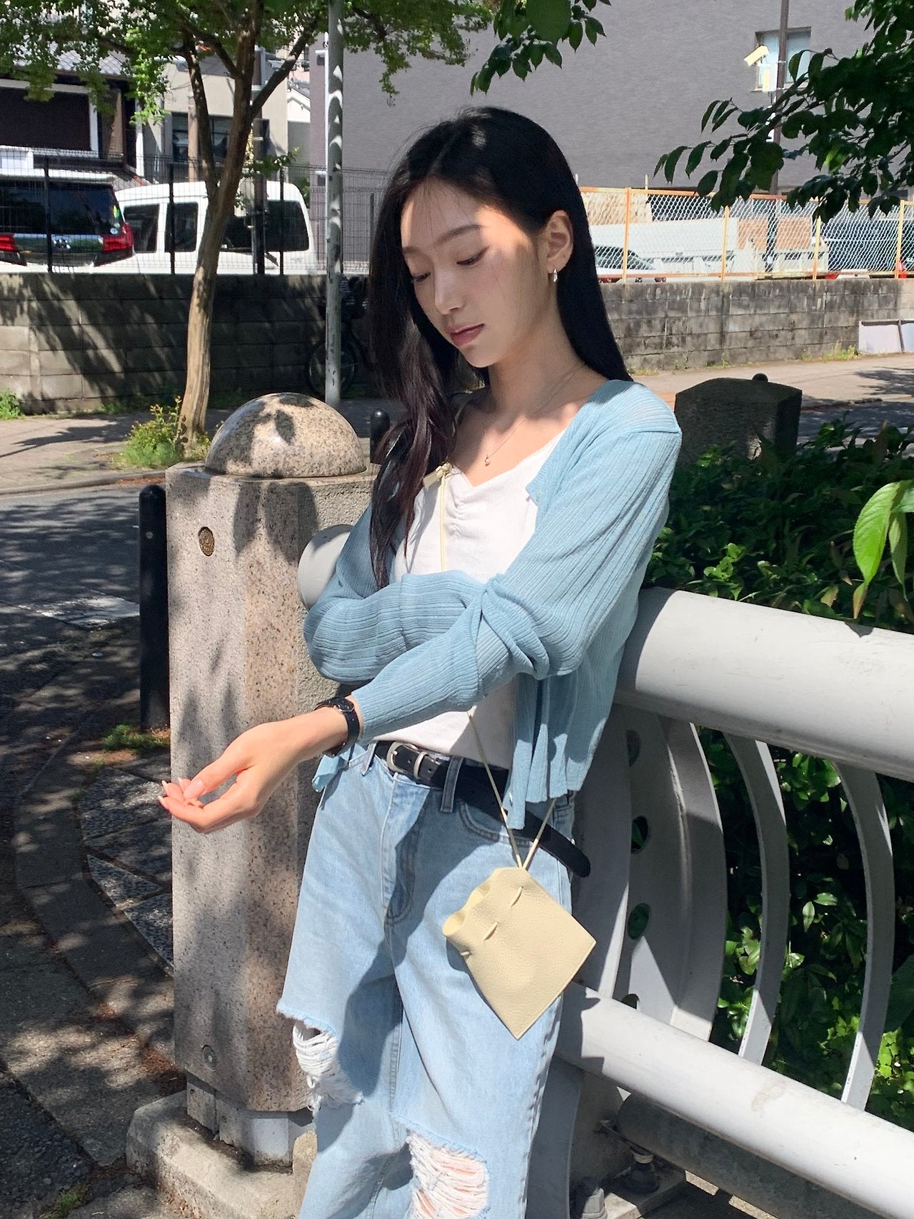 Flex ribbed round cardigan-3col