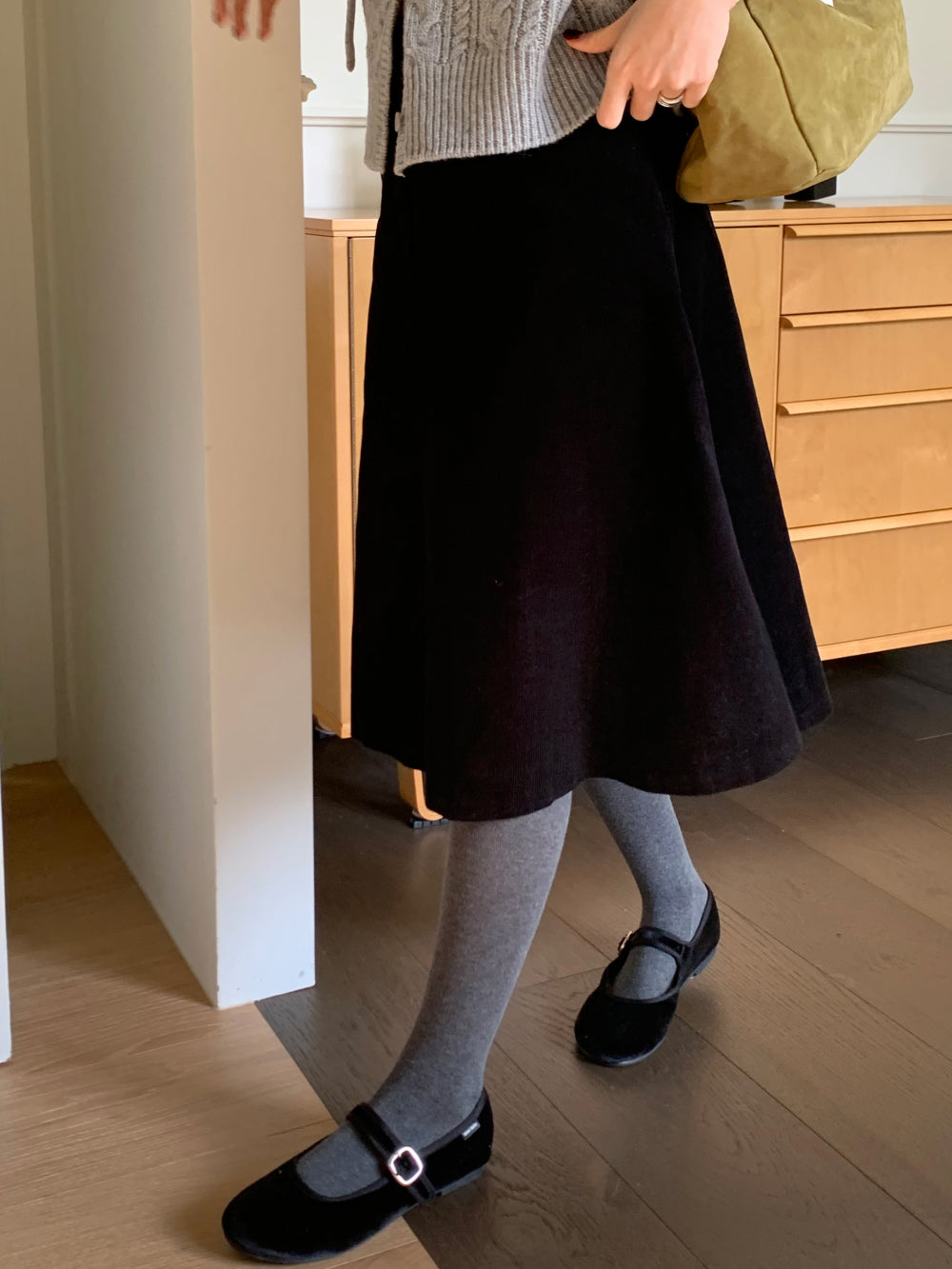 Sage corduroy skirt-2col