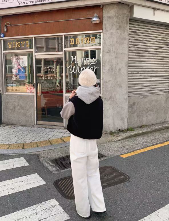 Bear fleece vest zip up-2col