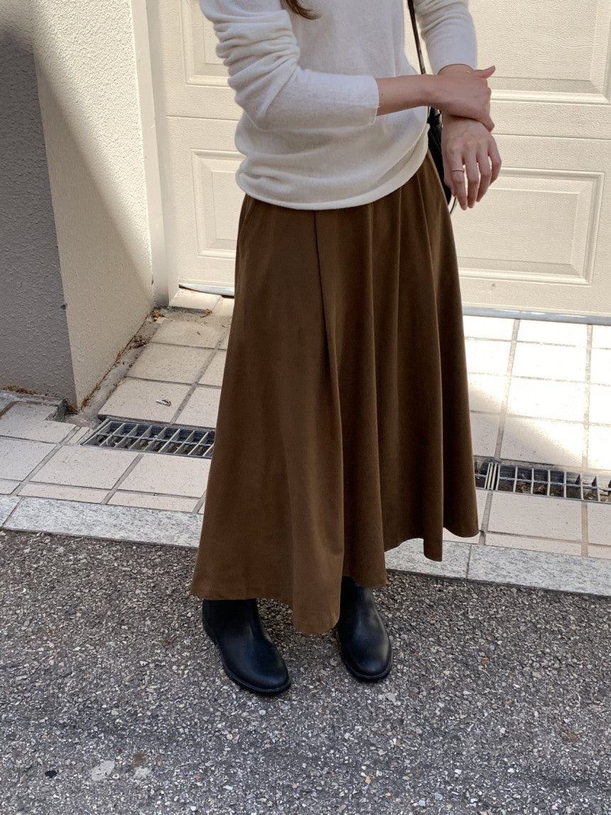 Rouelle suede flare skirt-2col