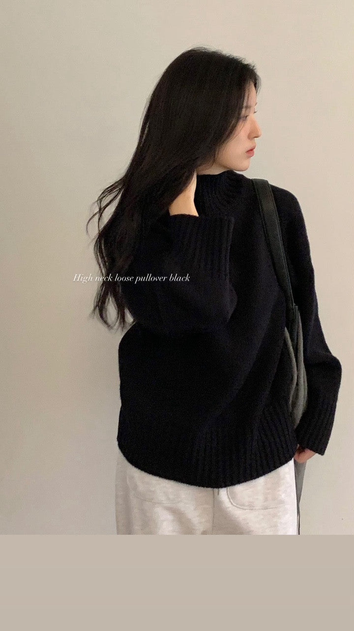 Haus high neck loose pullover knit-3col