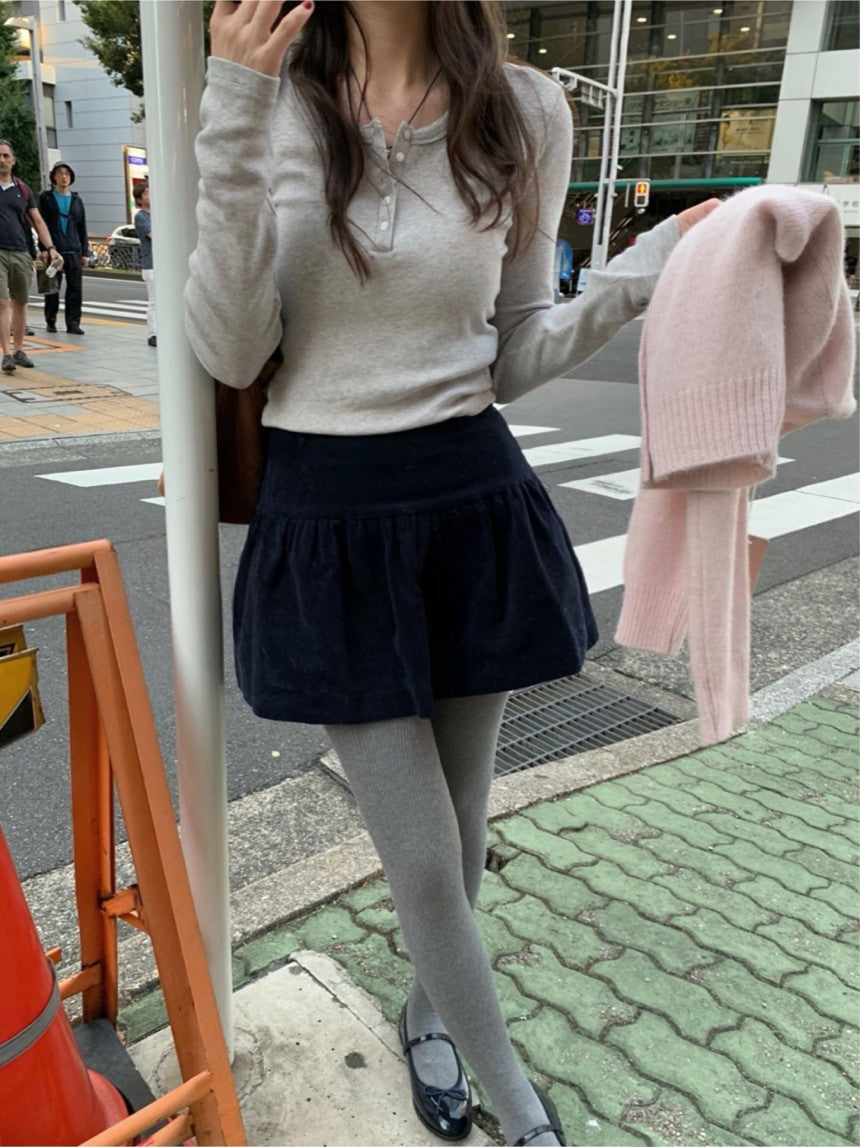 Corduroy frill skirt-2col