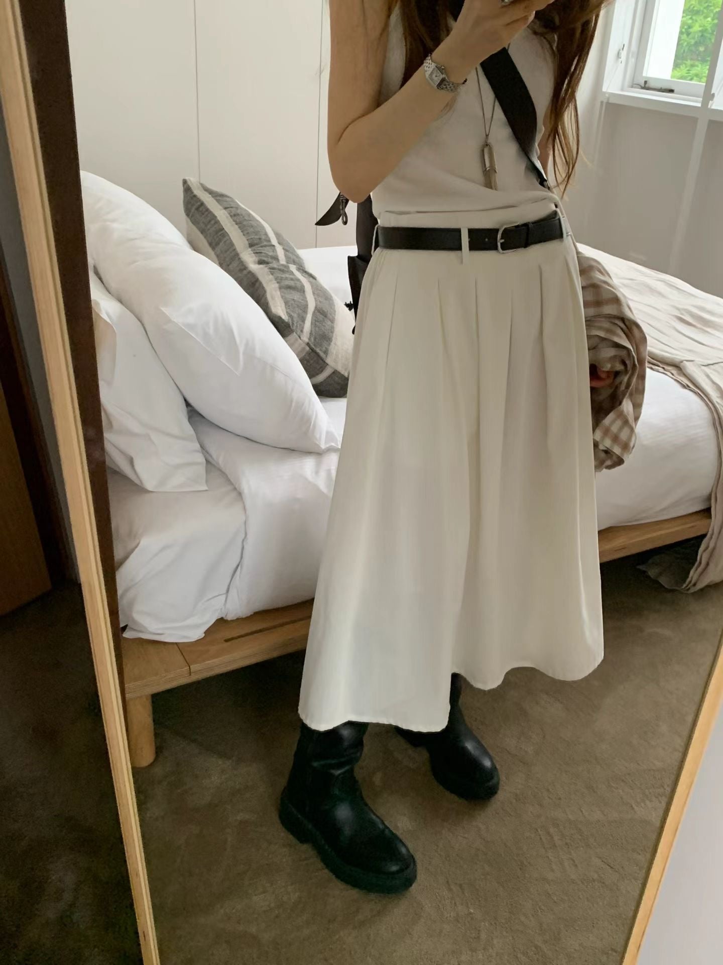 Ounce belted pleats skirt