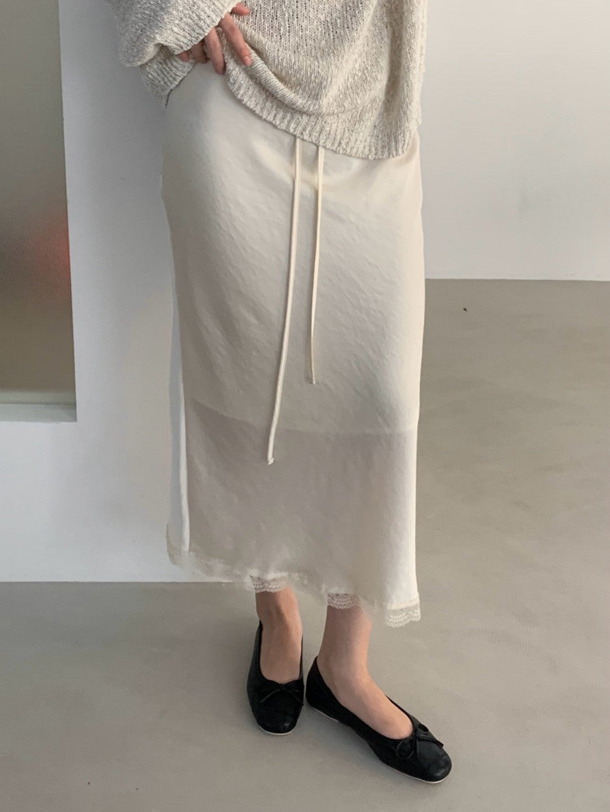 Mori lace satin skirt-2col