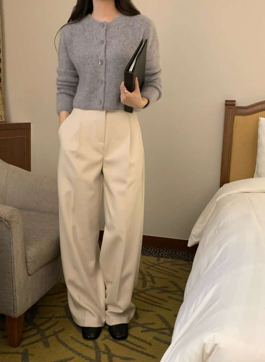 Herringbone gimo wide slacks-2col/ショート丈あり