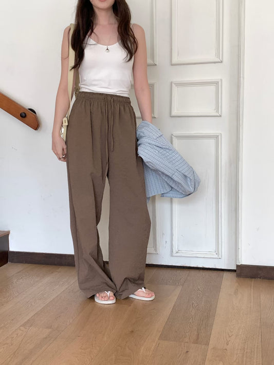 wavy s.t wide banding pants-4col