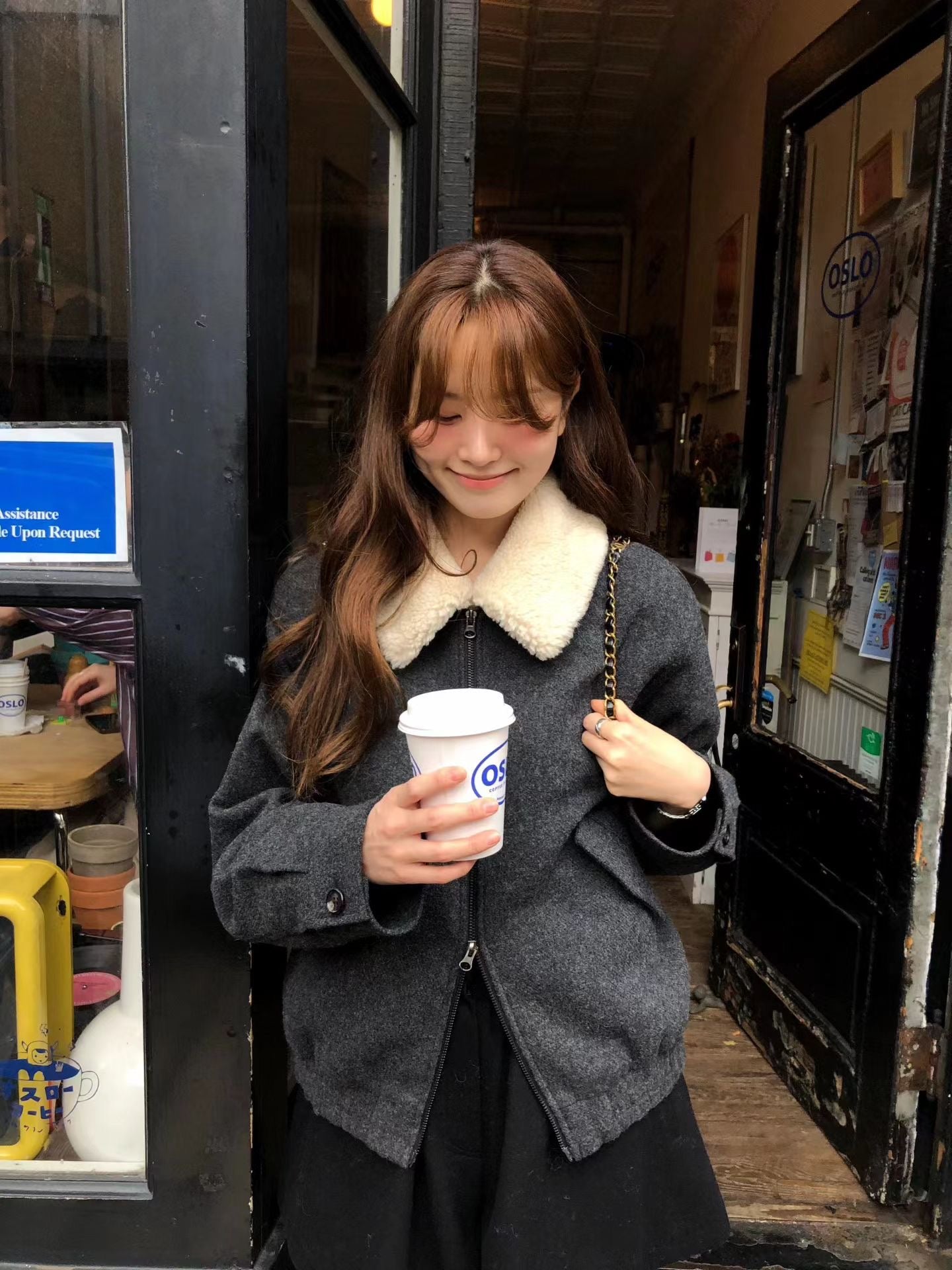 Ounce teddy wool fur Collar jacket-2col