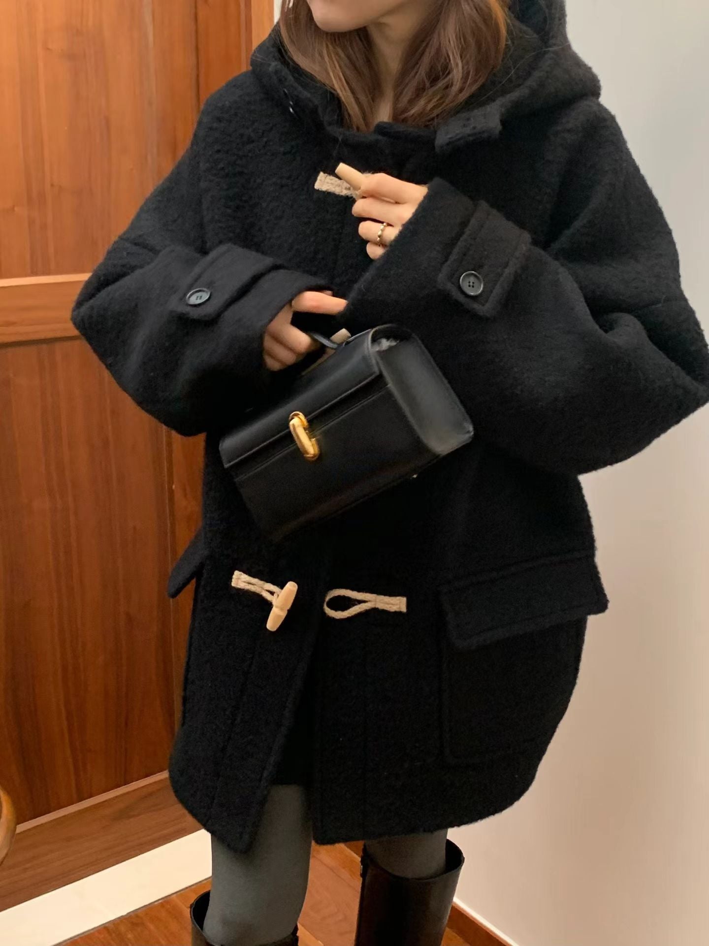 Ounce baby alpaca hood duffel coat-2col