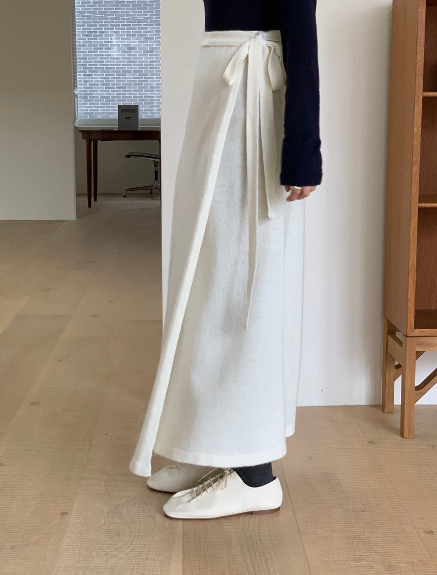 black即納 wool wrap skirt-3col