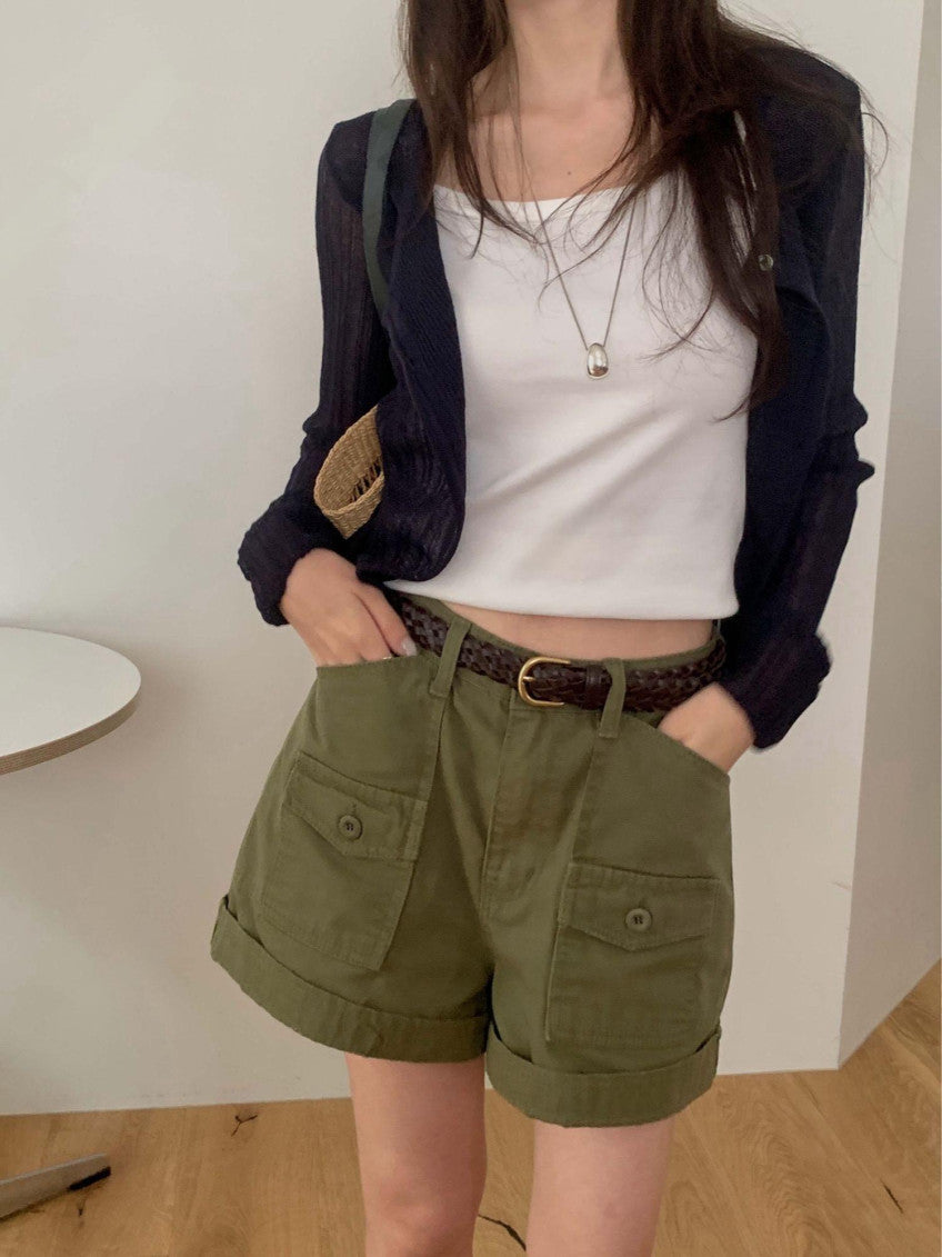 Oxford half pants-2col
