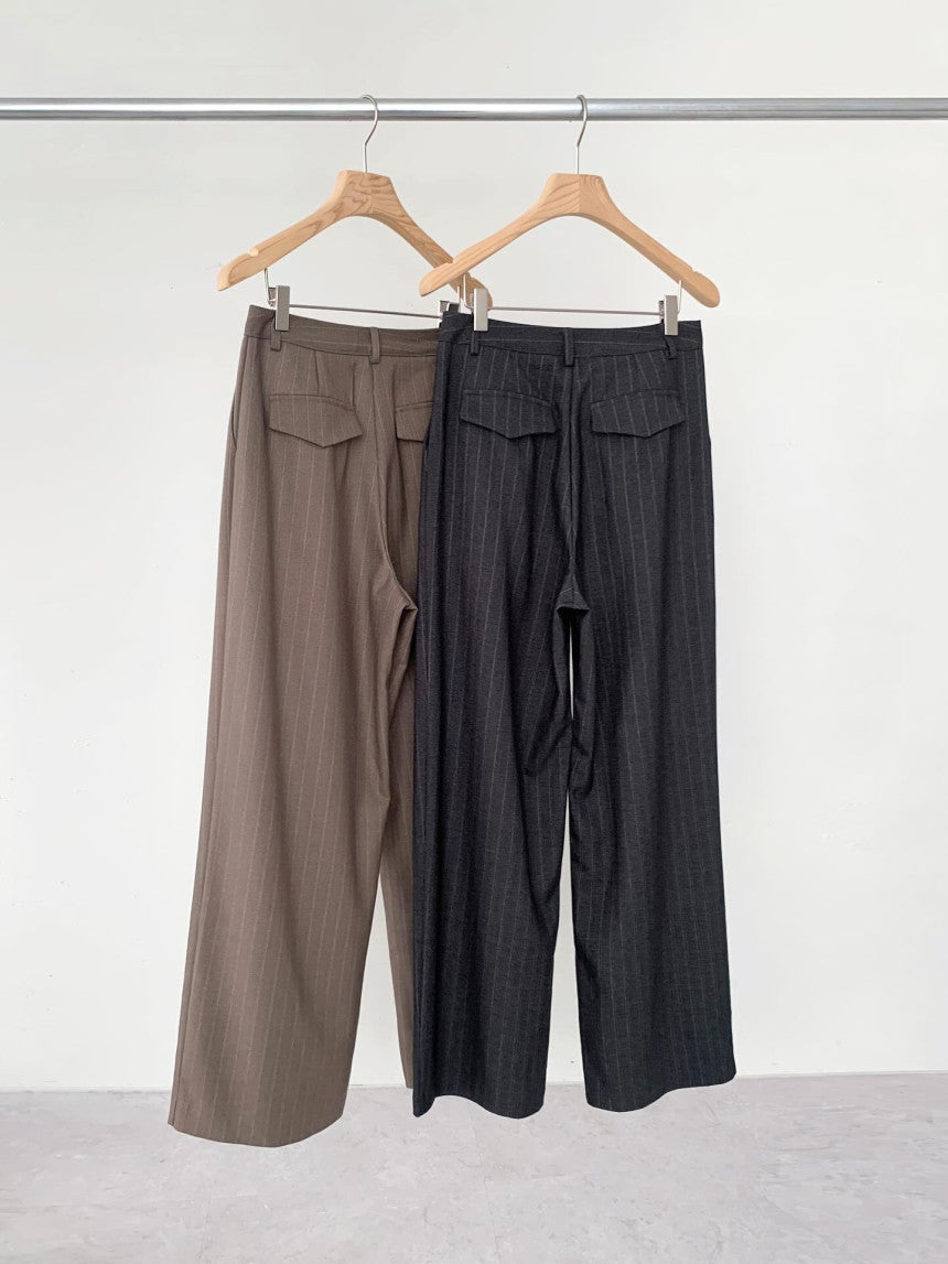 liter bound wool stripe slacks-2col