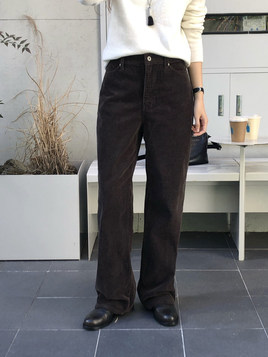 Rie corduroy straight pants-2col