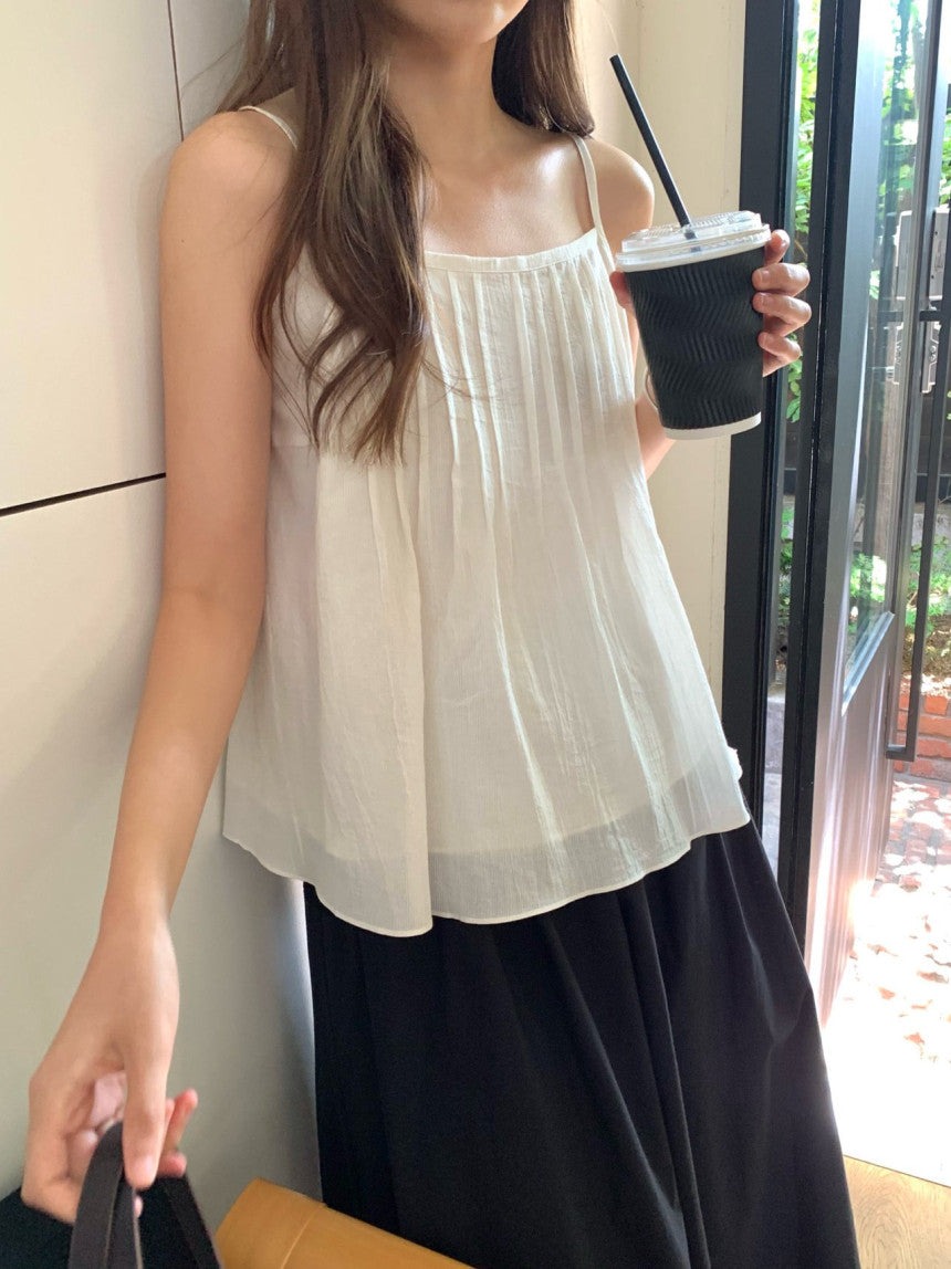 Lobe pintuck sleeveless blouse-2col