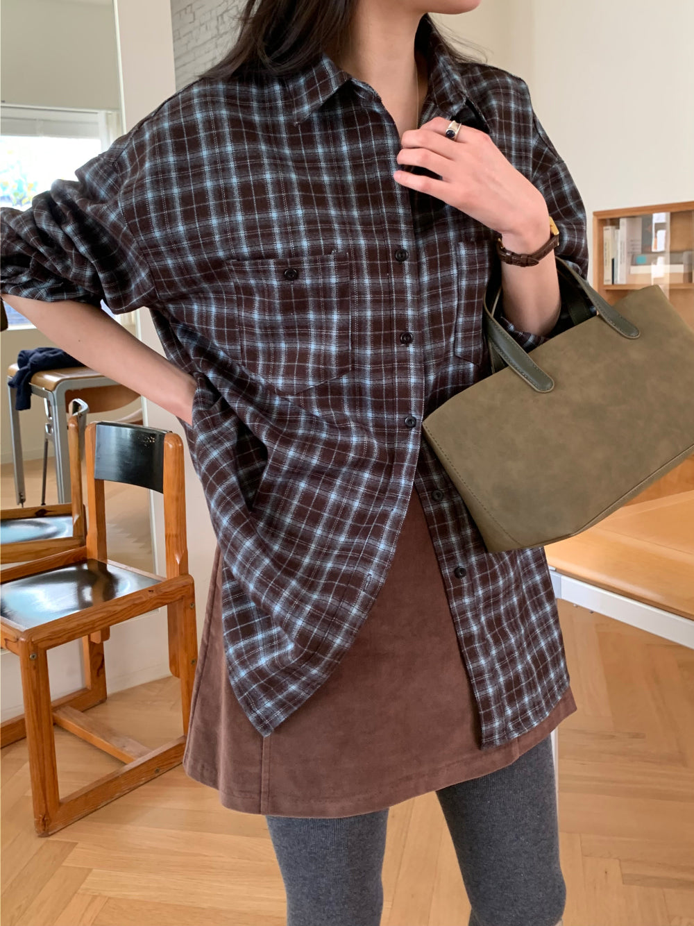 tan check gimo shirt-3col