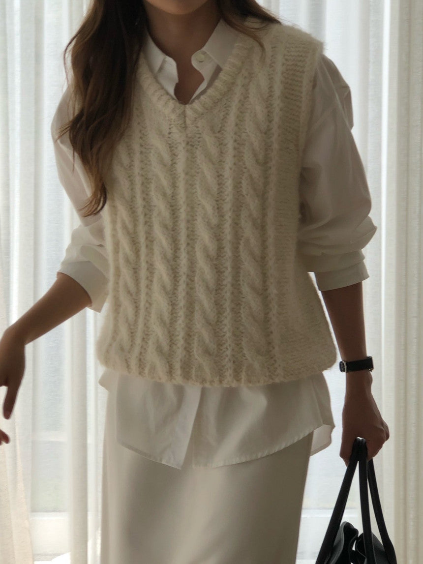 Alpaca canle v neck vest-2col