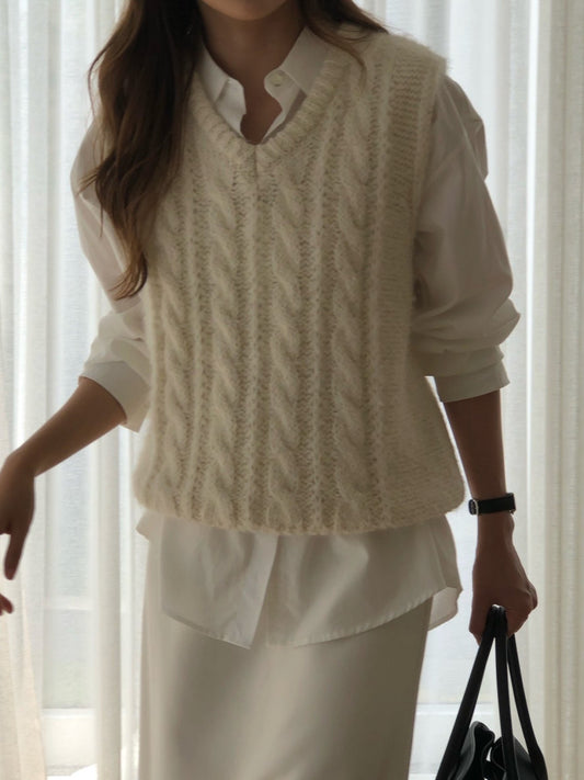 Alpaca canle v neck vest-2col