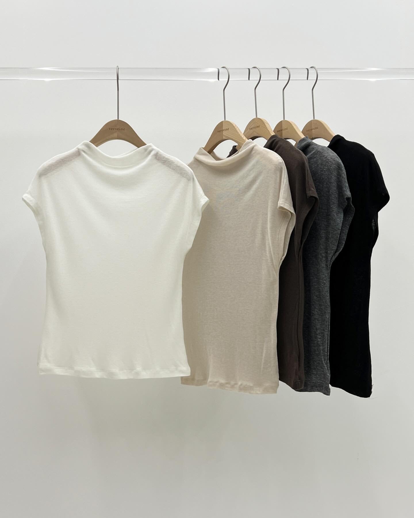 Mock-neck wool tencel drop shoulder T-4col