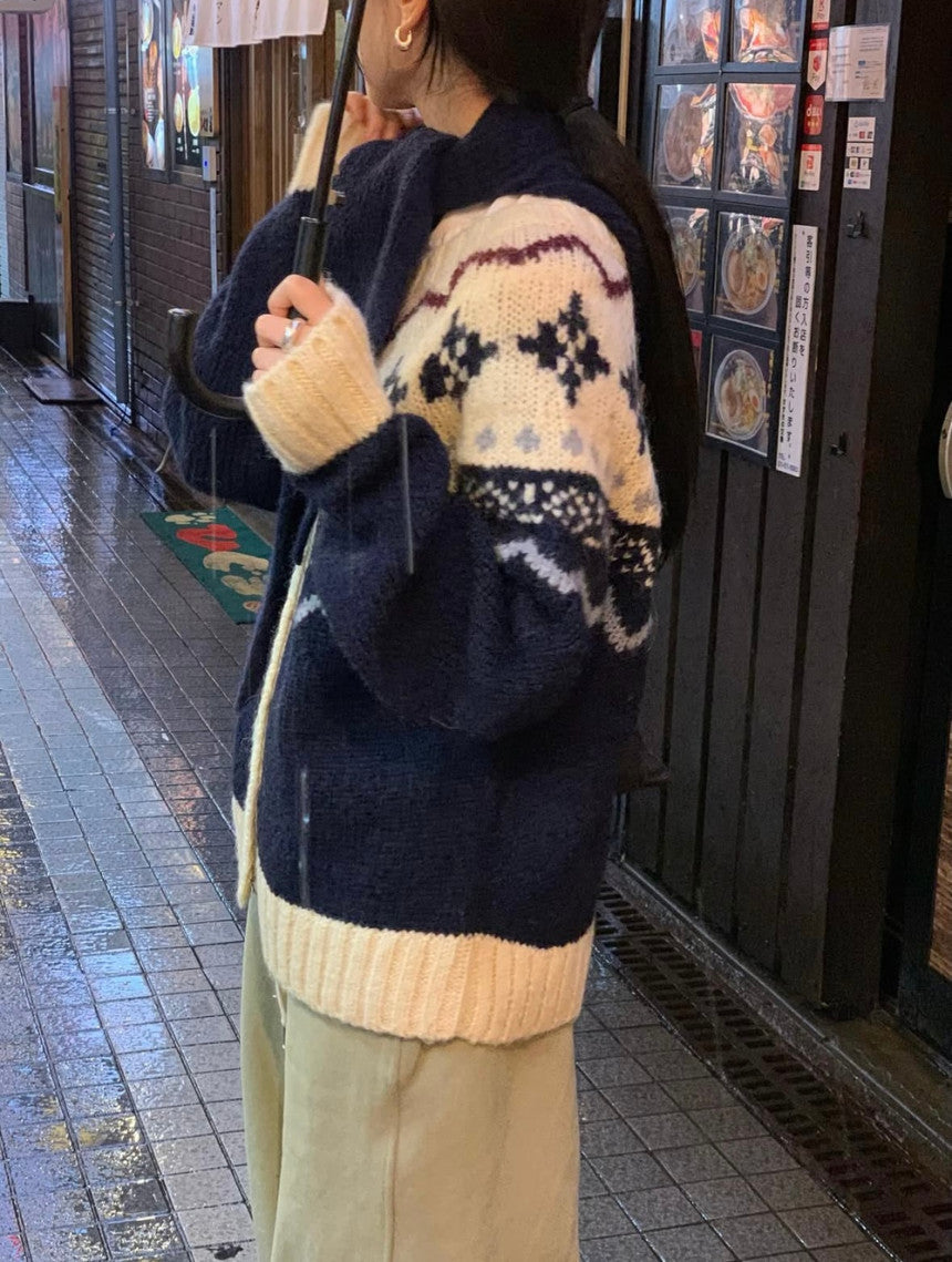 jacquard alpaca cardigan-2col