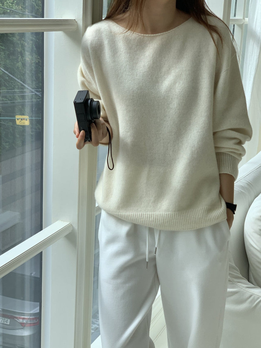 Elin cashmere wholega boat neck knit-4col