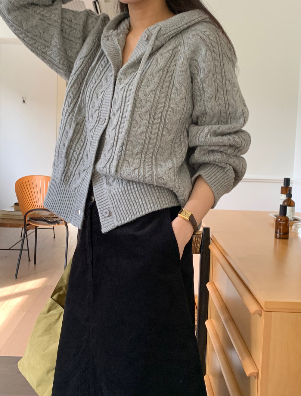 Sage corduroy skirt-2col