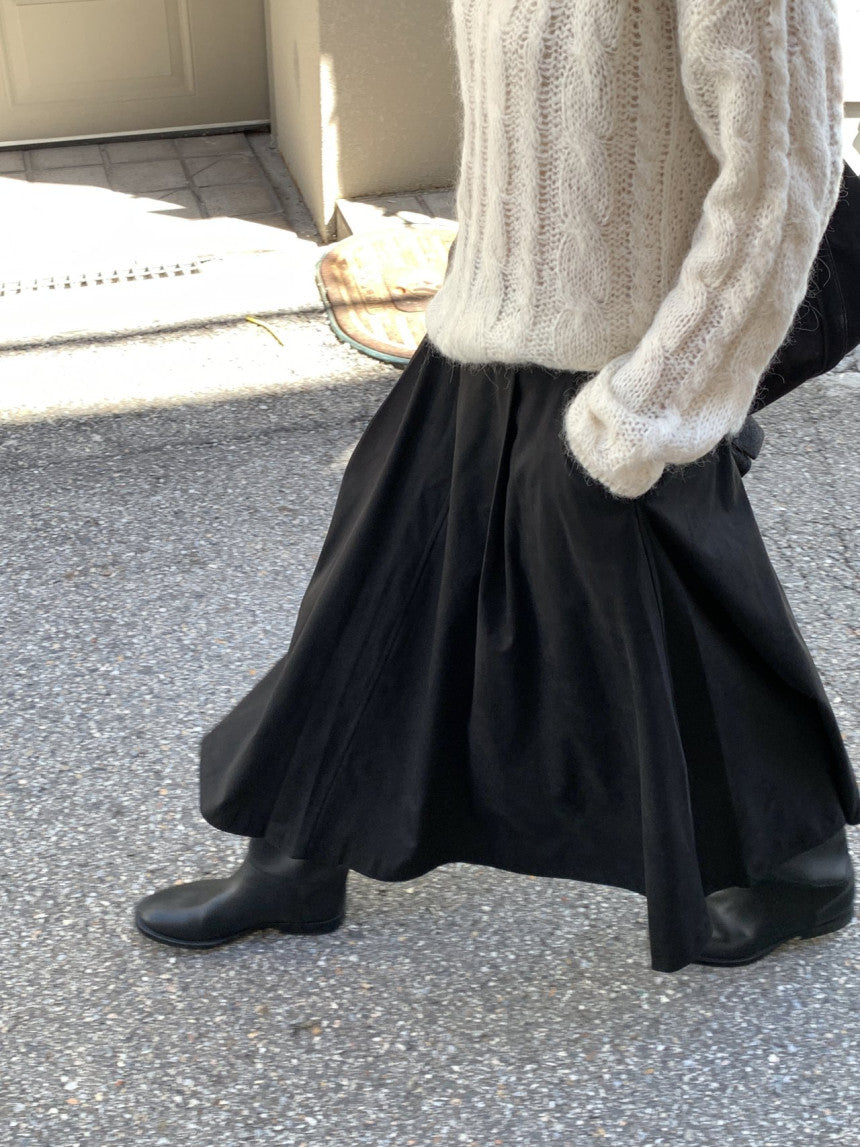 Rouelle suede flare skirt-2col