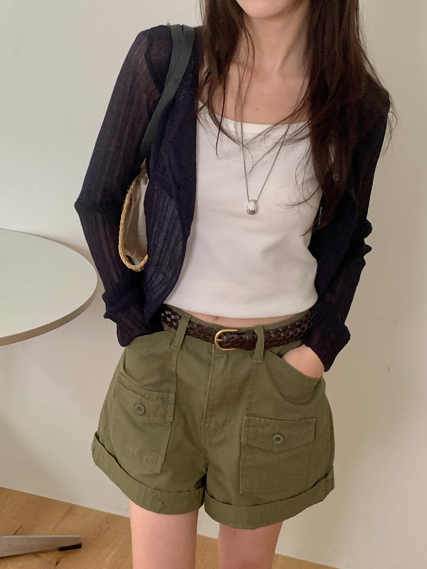 Oxford half pants-2col